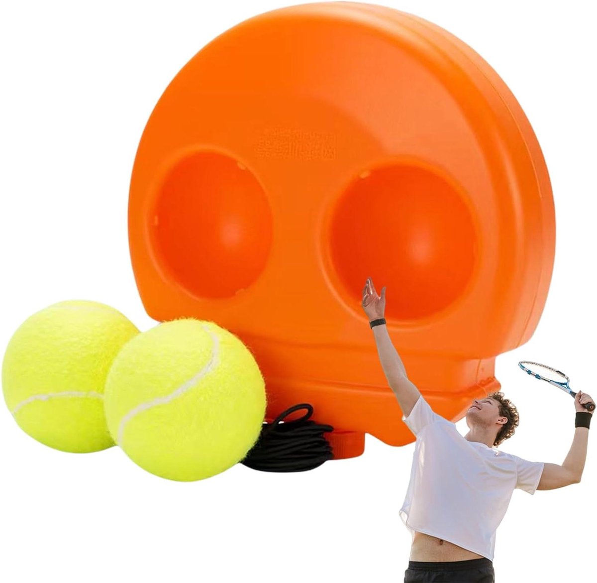 Trainingsbal - Oefenbal tennis - Solo oefenen - Antislip basis - 1 sokkel 2 ballen - Oranje