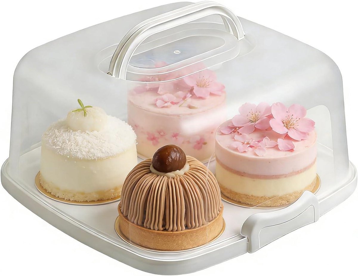 Taart Houder - Voedsel Bewaardoos - Eten Vervoeren - Met Handvat - 33 x 33 x 17 cm - Wit