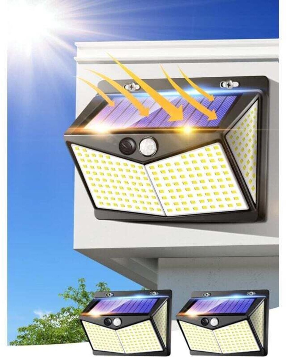 208 LED-zonneschijnwerpers met bewegingssensor, IP65-beschermingsklasse, voorbuitenverlichting in tuinen en bij zwembaden, set van 2.