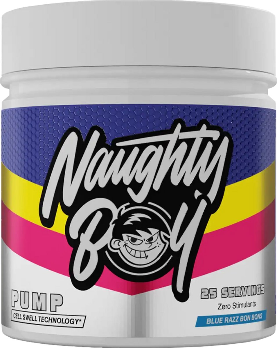 Naughty Boy Pump (25 Serv) Blue Razz Bon Bons - Pre-Workout - NO Booster