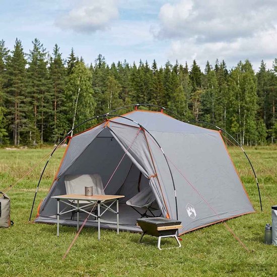 vidaXL - Tunneltent - Grijs - en - Oranje - 2-persoons van Vidaxl — afbeelding 4