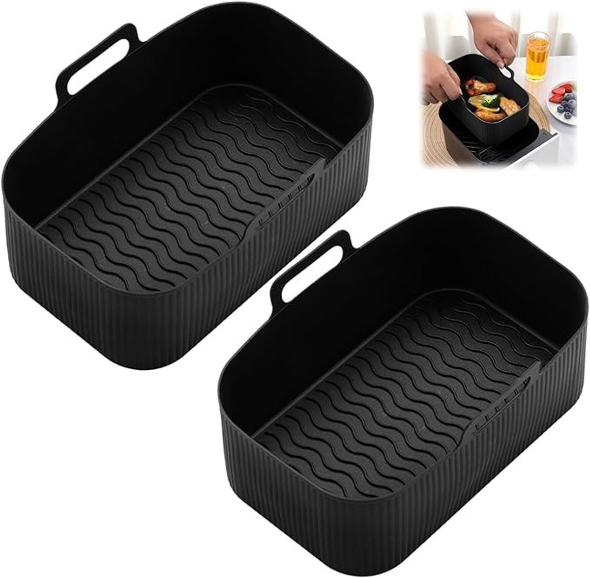 2 Stuks Siliconen Bakvormen voor Airfryer - Herbruikbaar - Zwart