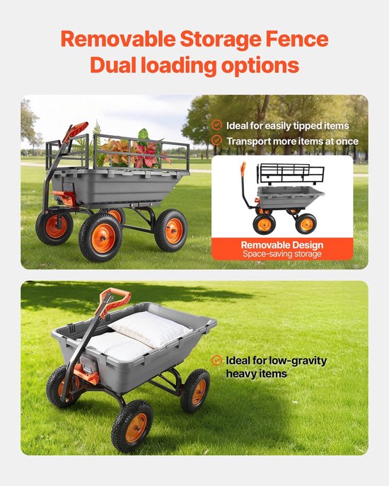 Tuinwagen - Transportkar en bolderkar met kantelfunctie - Draagvermogen 680 kg - 2-in-1 Kantelhendel - Handwagen voor tuin en erf - Voor planten, grond en oogst — afbeelding 3