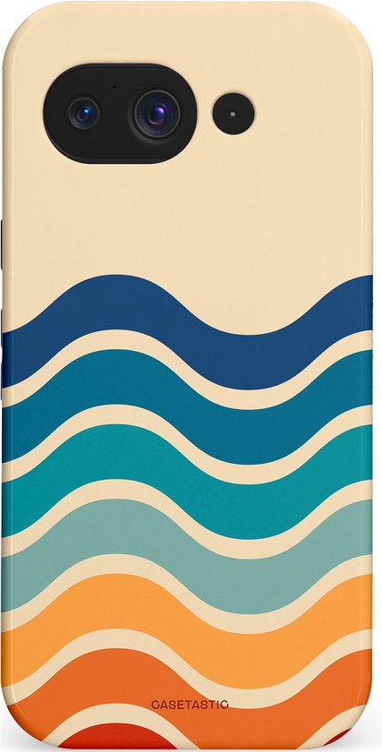 Telefoonhoesje met nostalgische golven in oranje, groen, blauw en geel.