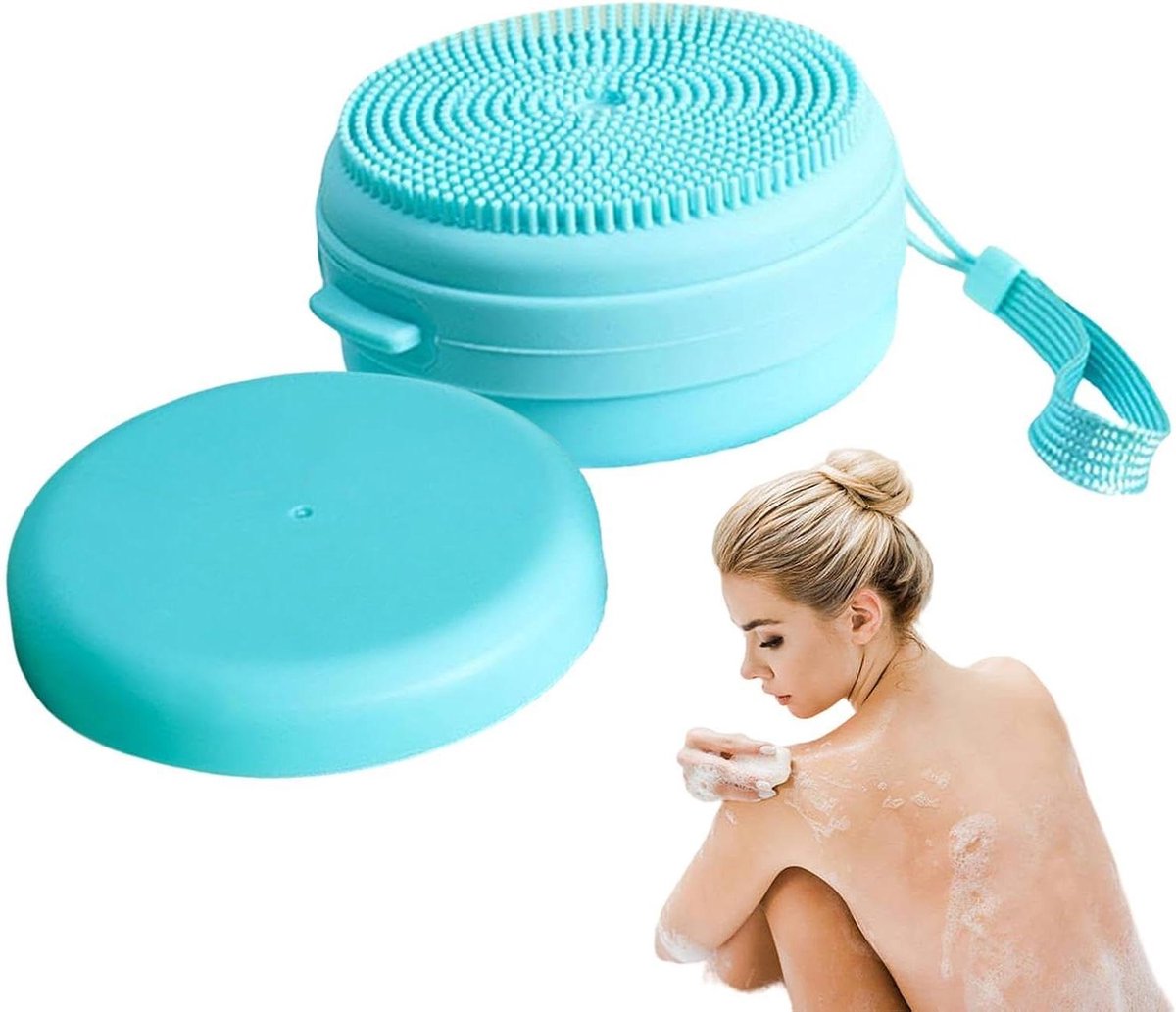 Siliconen Loofah - Body Scrubber - Douchen - Met Zeepdispenser - 5 cm - Blauw