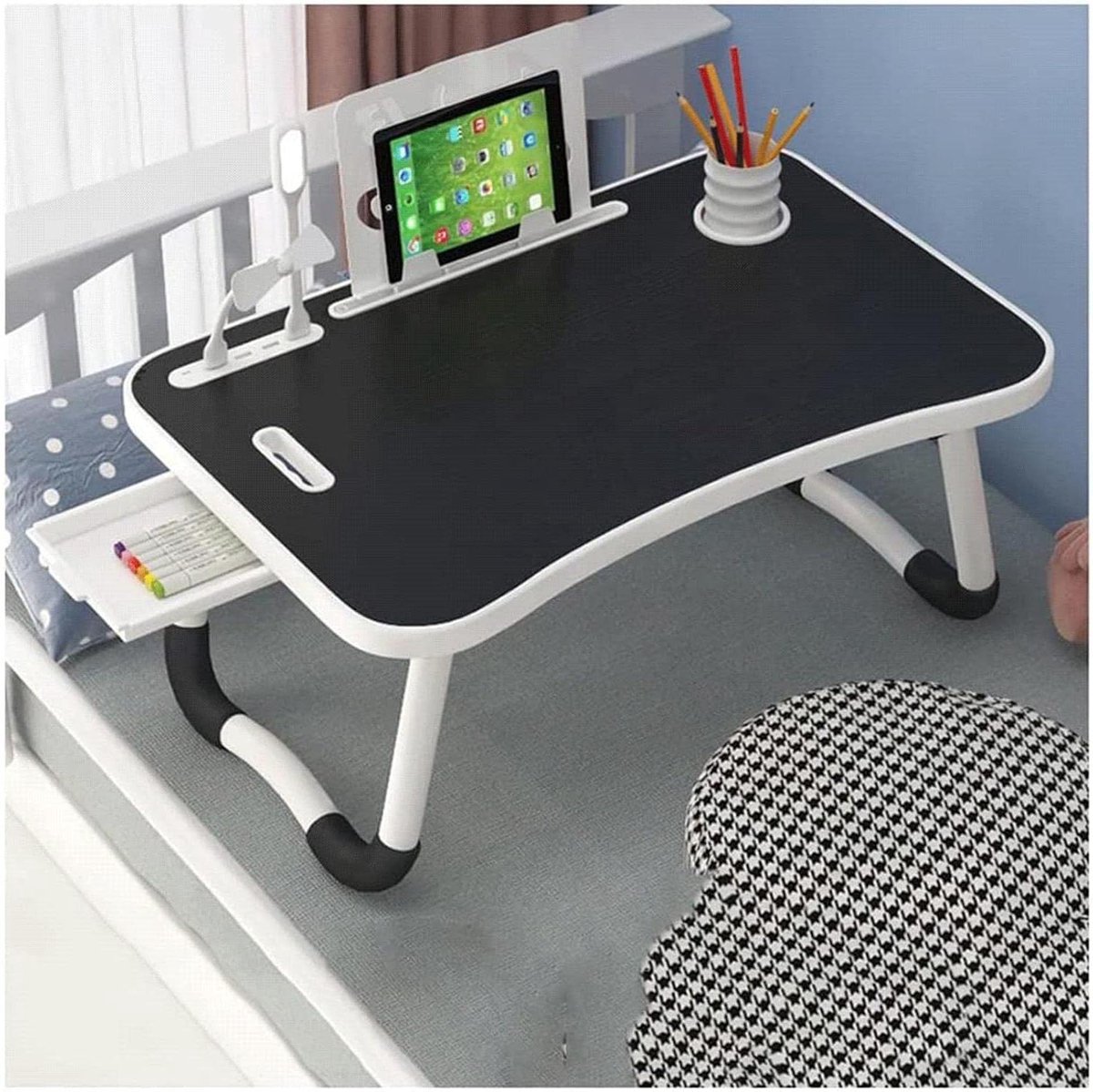 Opklapbaar Bed Bureau - Laptop Tafel - Comfortabel Werken - Met USB Poort - 60x40cm - Paars