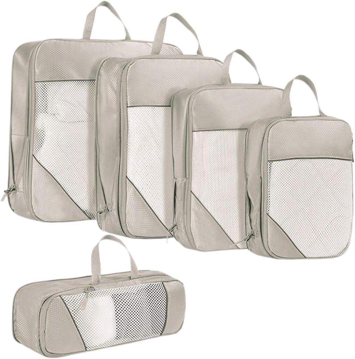 Compressiezakken Bagage - Opbergzakken - Ruimte Besparen - Waterdichte Coating - 5 Stuks - Beige
