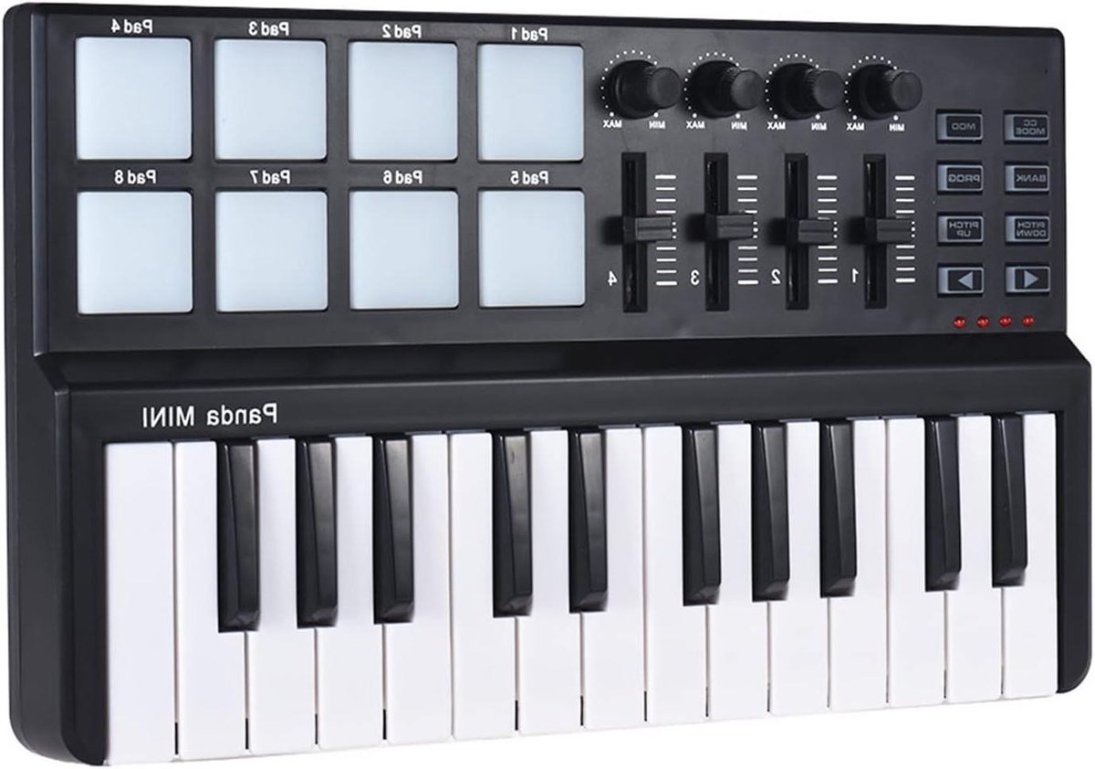 Midi Controller - Toetsenbord Drumpad - Muziek Maken - USB Plug en Play - 25 Toetsen - Zwart Wit