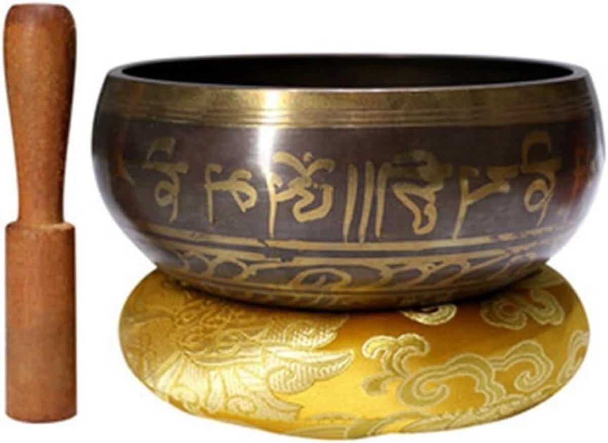 Klankschaal Set - Meditatie Schaal - Mindfulness Oefenen - Kalmerend Geluid - 16 x 14 x 9 cm - Koper