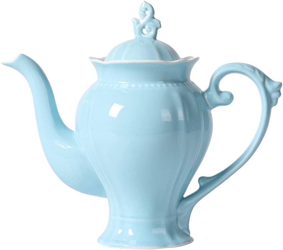 Fine Porcelain Light Blue English Teapot, Coffee Pot, Victoria Style, Lightweight, 37 oz