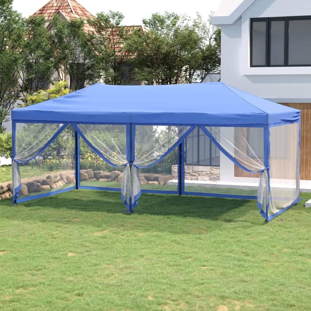 Opvouwbare Partytent - Feesttent Paviljoen - Buitenfeesten Organiseren - Waterafstotend UV-bestendig - 3 x 6 m - Blauw
