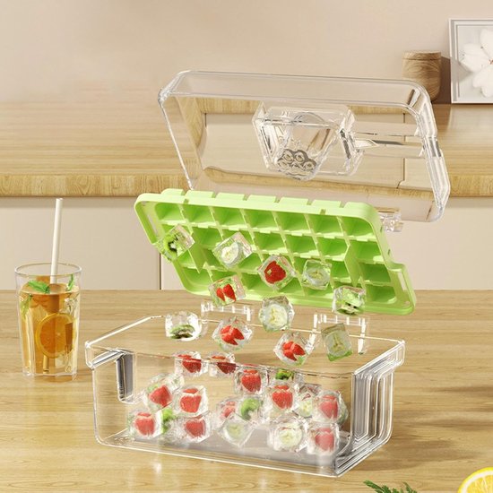IJsmaker met Opslag - IJsblokjes Vorm - Dranken Koelen - Dubbele Laag Functionaliteit - 21.6x13.2x10.9cm - Groen — afbeelding 2