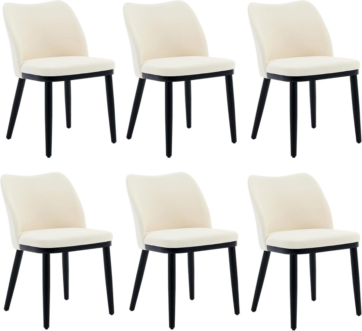 HOERFURIY Set van 6 Luxe Eetkamerstoelen - Linnen Bekleding - wit - Met Houten Poten - Gestoffeerde Keukenstoelen - Modern & Ergonomisch