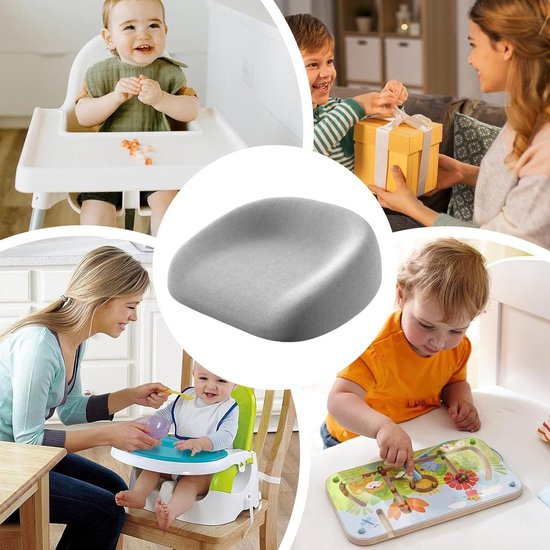 Stoelverhoger voor Eetkamerstoel - Met riempjes en antislip onderkant - Peuterstoelverhoger - Antislip - Kinderzitjekussen - Zitverhoger Peuter Eettafel - Zitverhoger - Booster Seat - Stoelverhoger eettafel - Afneembare - Zitkussen Tafel - Grijs van Bibro — afbeelding 4
