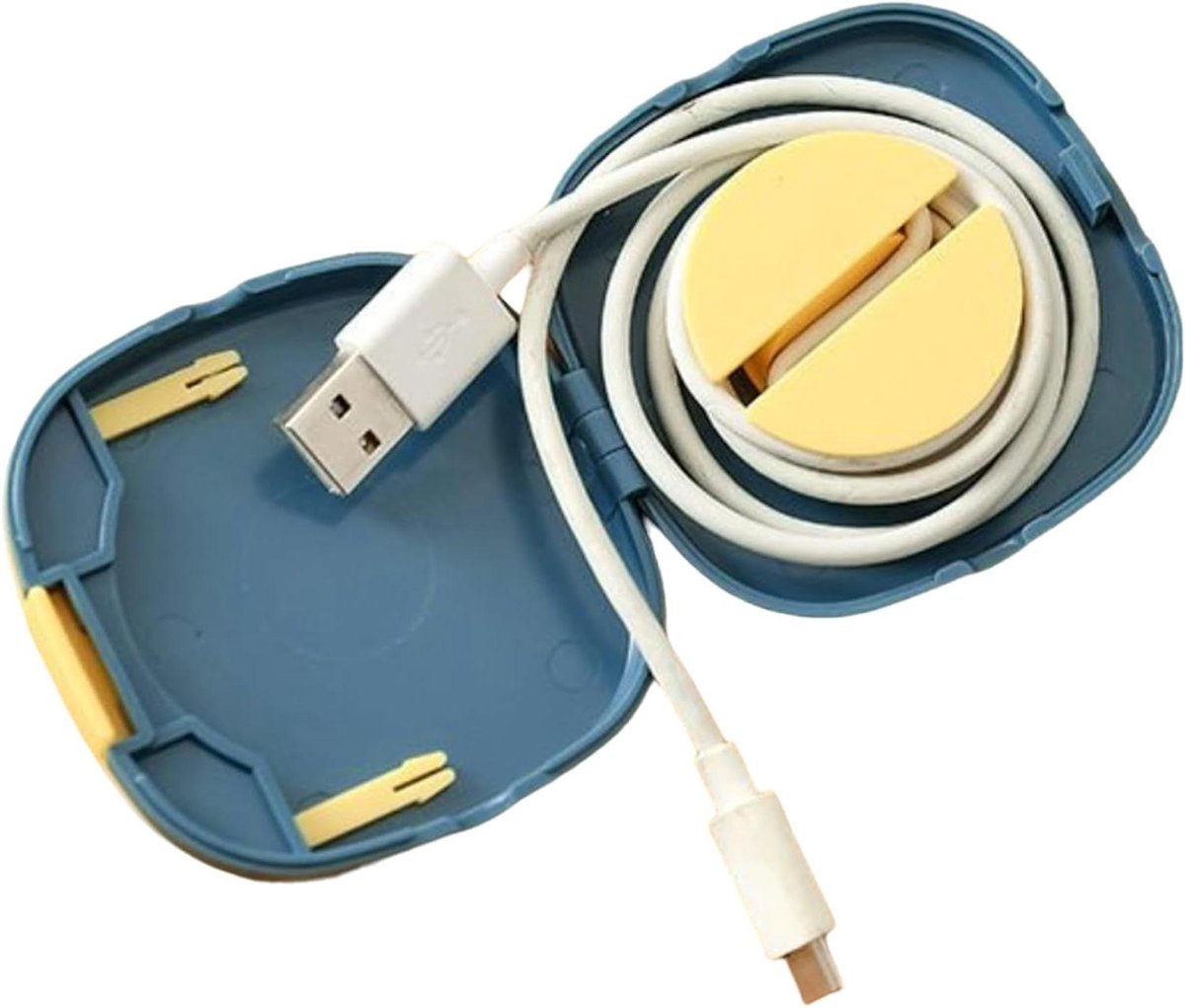 Kabel Opwinder - Kabel Organizer - Kabelbeheer - Met Telefoonstandaard - Houdt 6 Kabels - Blauw