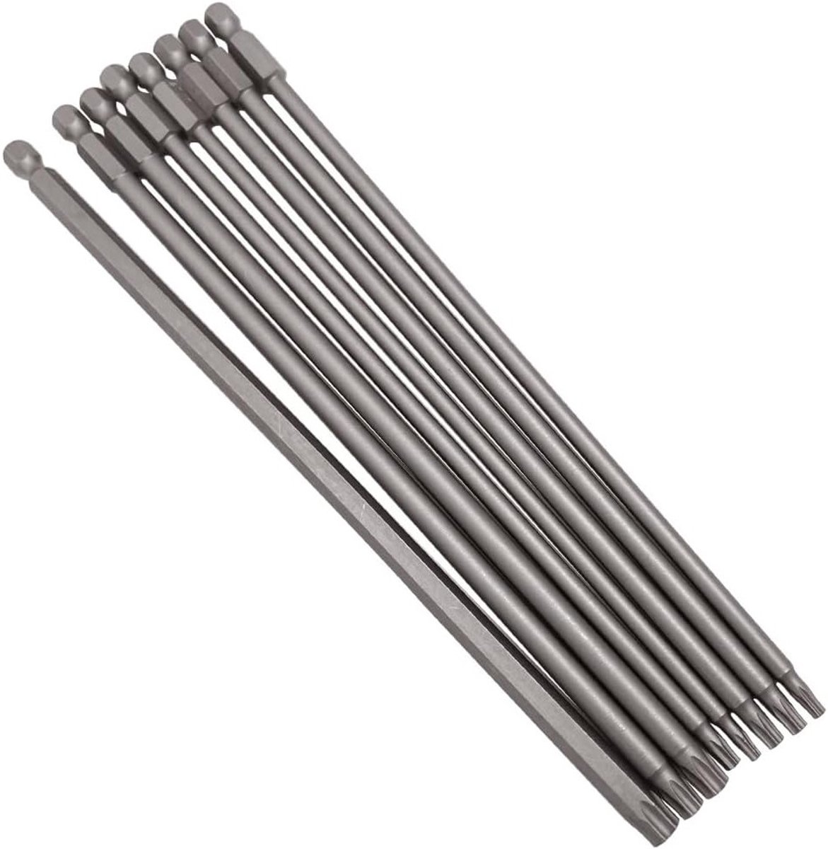 8-delige Torx Schroevendraaier Bit Set van 200mm met Magnetische Hex Shank, Geschikt voor Elektrisch Gereedschap, S2 Staal T8-T40 Veiligheidsbits