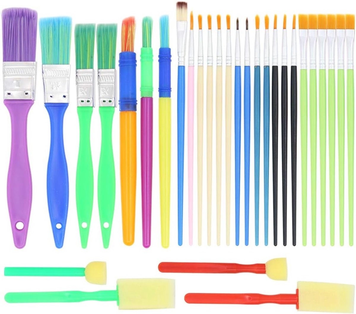 30-delige penseelset met sponskoppen voor kinderen - ideaal voor aquarel schilderen, knutselen en creatieve projecten