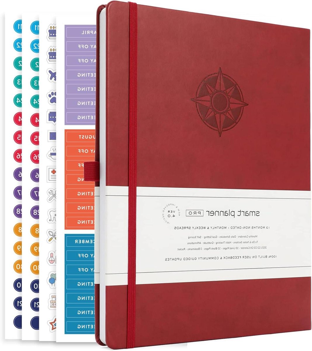 Ongedateerde Dagplanner - Productiviteitsplanner Agenda - Doelen Bereiken - Wekelijkse Maandelijkse Secties - Groot A4 Formaat - Rood