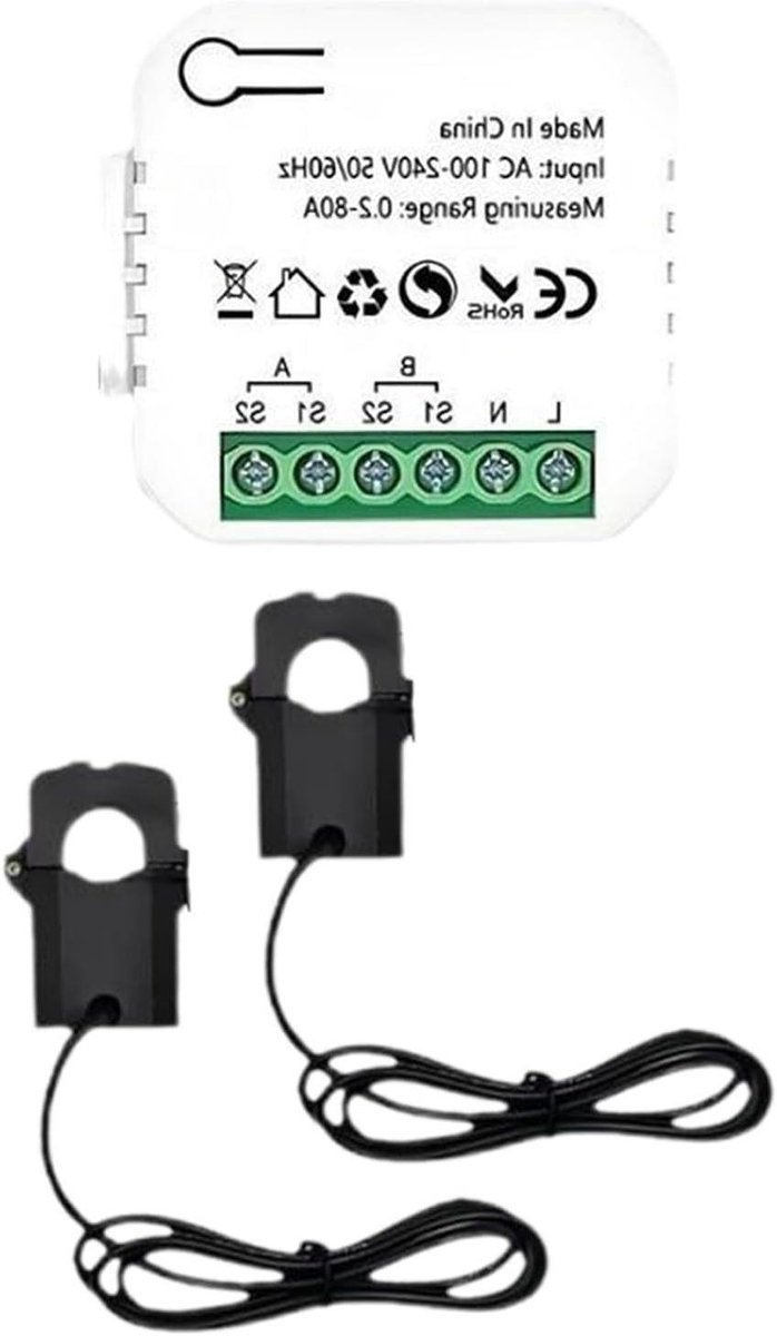 Slimme Energiemeter - Energie Monitor - Stroomverbruik Meten - Realtime Wifi Monitoring - 4 x 11 x 115 cm - Wit