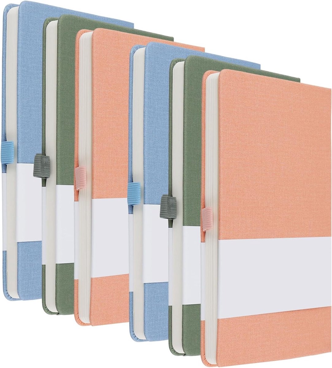 Set van 6 A5-notitieboekjes met gelinieerd papier, 200 pagina's, ideaal voor werk en studie, 21 x 14 cm, blauw, groen, roze