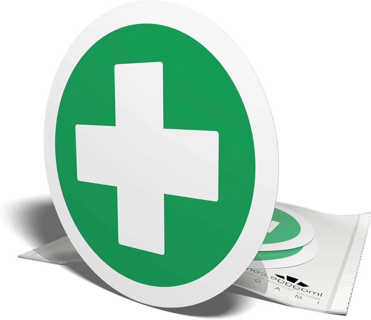Waarschuwingsstickers EHBO - Nooduitrusting stickers - Veiligheid aanduiden - Snel herkenbaar ontwerp - 3 stuks 10 cm - Groen Wit