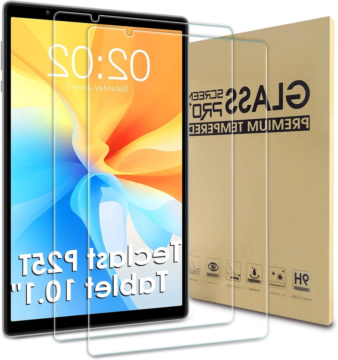 Pack van 2 Beschermfolie voor Teclast P25T Tablet 10.1 Inch, 2.5D Gehard Glas, 9H Hardheid, Krasbestendig en Luchtbelvrij