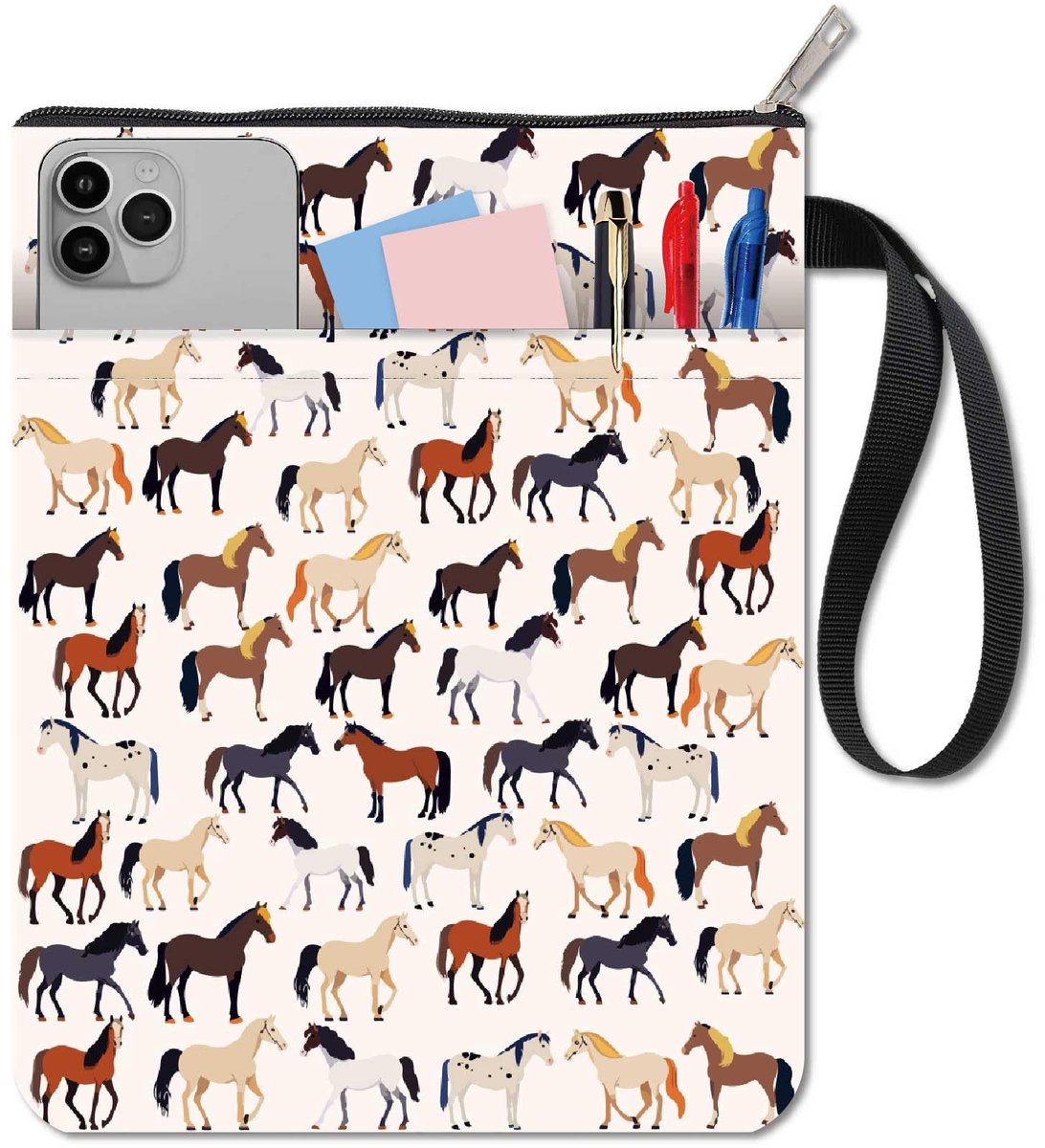 aladdien - Paardenprint Boekhoes - Wasbare Boekbeschermer met Rits - 30x20cm - Boekaccessoires - Bescherming voor boeken - Ideaal voor school - Voor...