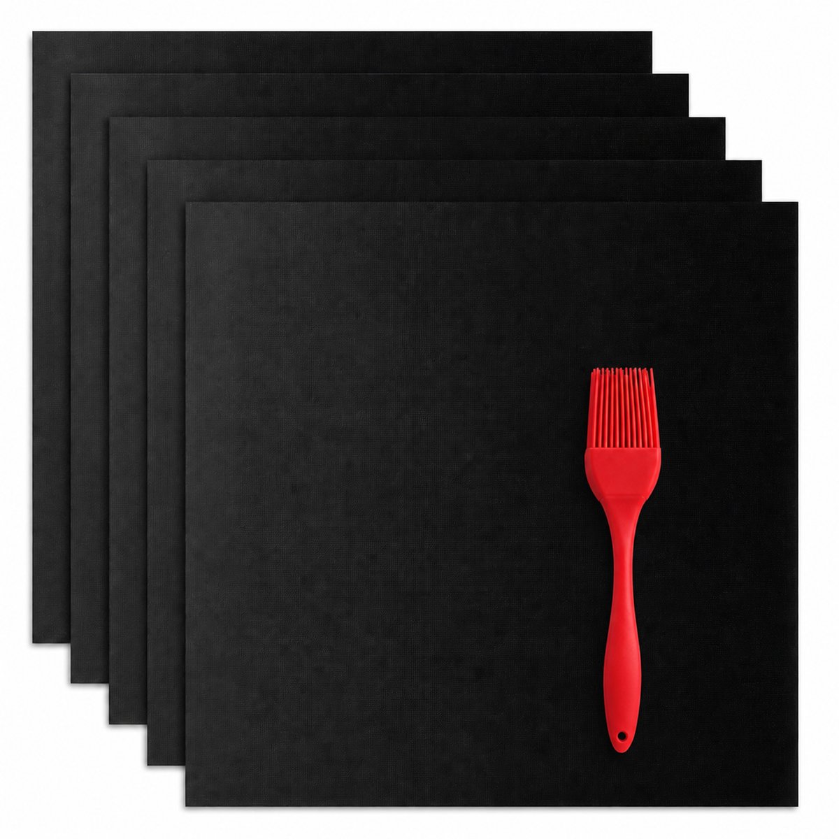 Tolvia BBQ Grillmat Set (5 Stuks) - Anti-Aanbak, Herbruikbaar & Hittebestendig tot 260°C - Inclusief Siliconen Olieborstel - Voor Barbecue, Oven & Grill - 40x33 cm