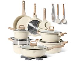 21-delige pannenset antiaanbaklaag in beige graniet - Geschikt voor alle warmtebronnen, inclusief inductie Just Perfecto JL-721