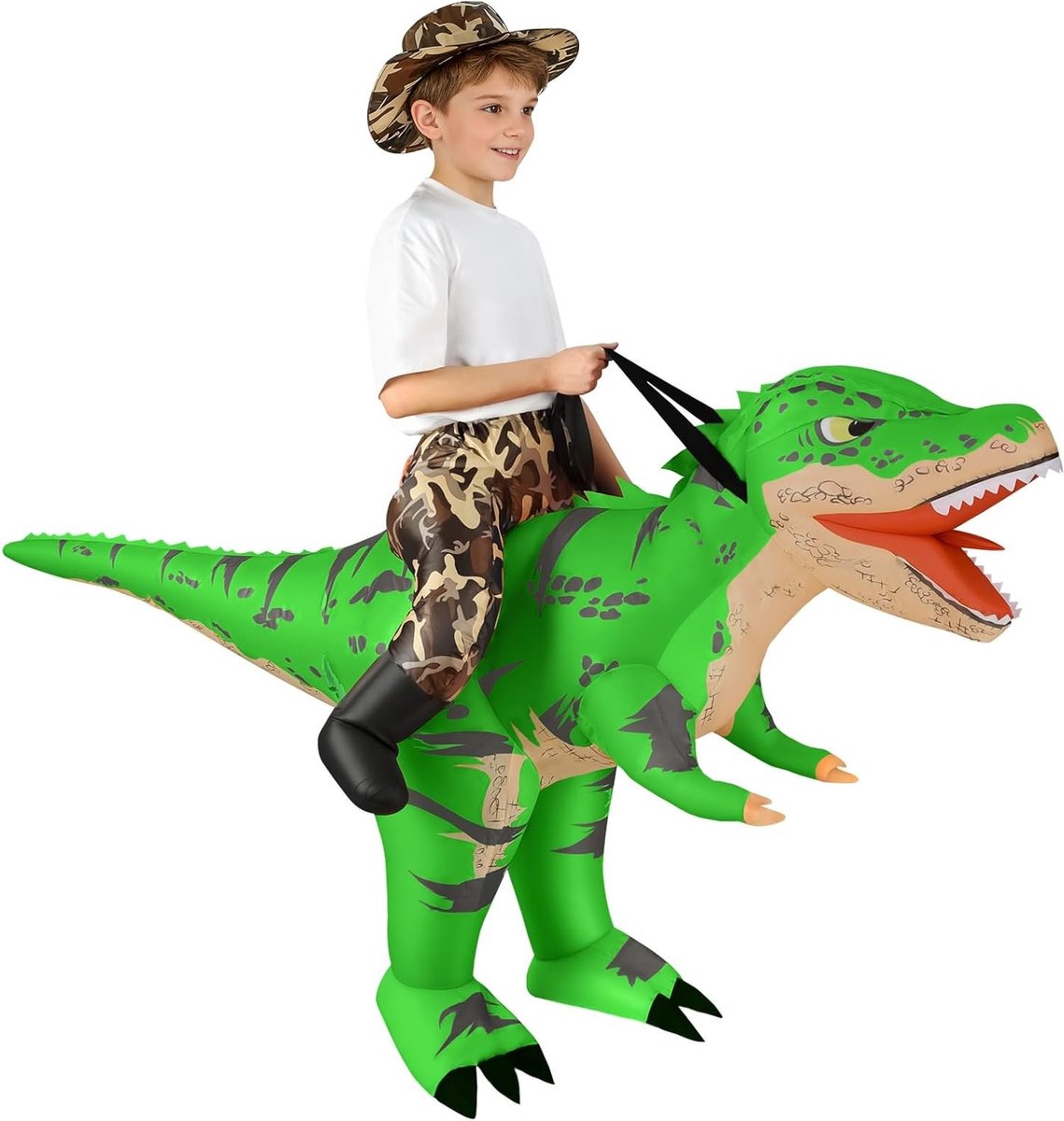 Opblaasbaar T-Rex Kostuum voor Feesten, Halloween en Verjaardagen - Inclusief Inflatiesysteem en Grappige Dinosaurus Outfit