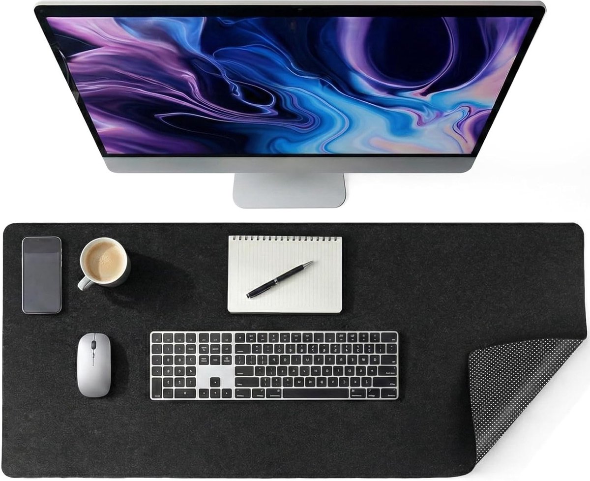 Felt Desk Mat 90 x 40 cm - Antislip Bureau Onderlegger voor Thuis en Kantoor, Donkergrijs, Desk Protector en Bureau Accessoire