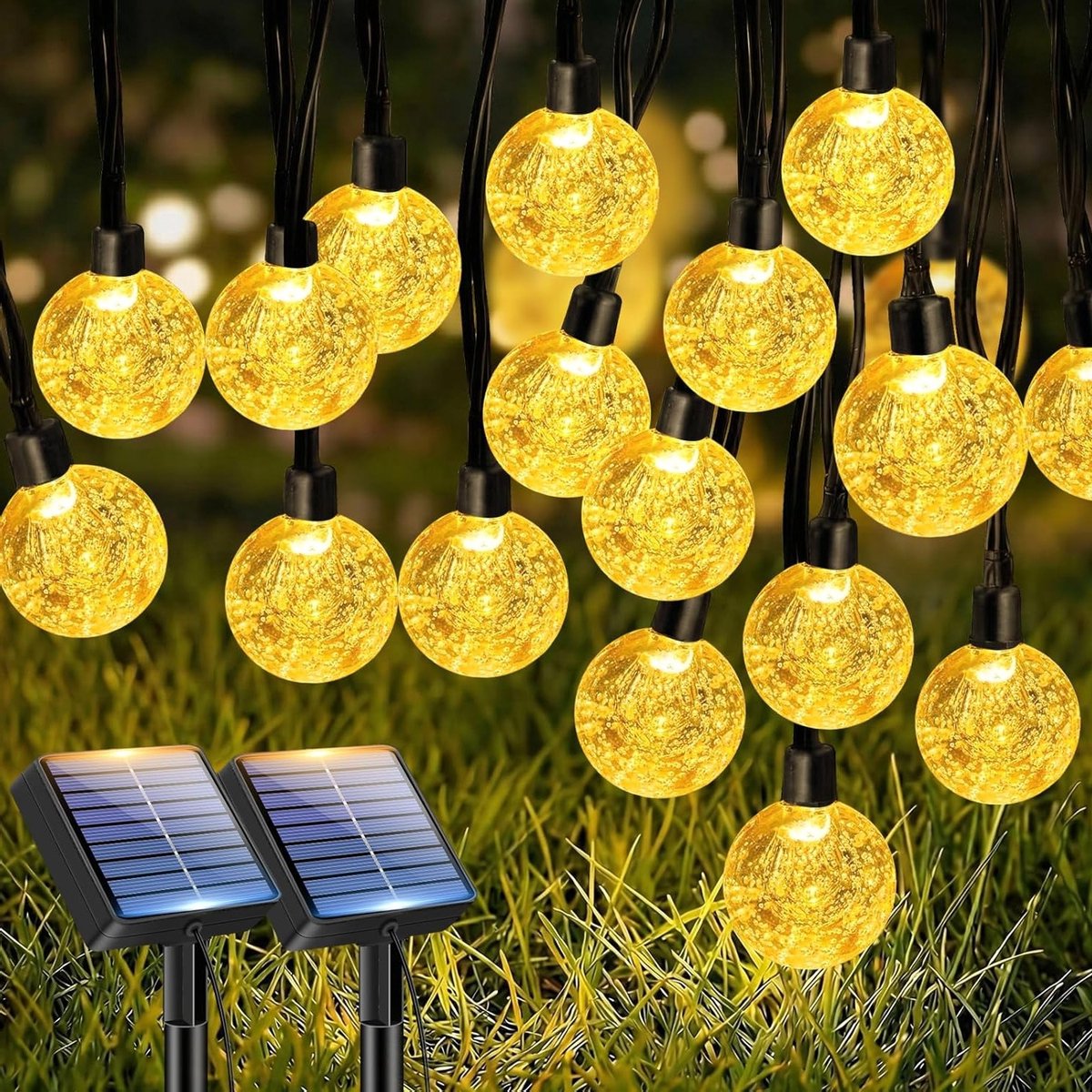 Set van 2 Kristallen Balverlichting voor Buiten - 10 m, 30 LED, Waterdicht, Tuinverlichting, Sfeerverlichting, Warm Wit