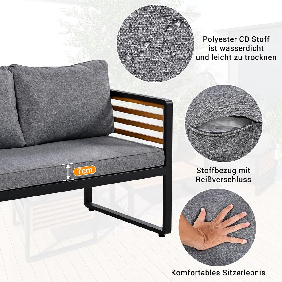Tuinloungeset 6-delig 160x64x75 cm Beige – 5-6 Personen – Inclusief 8 cm Dikke Kussens – Verzinkt IJzeren Frame & Acaciahouten Tafels – Balkon, Terras & Tuin – HomebyNicole