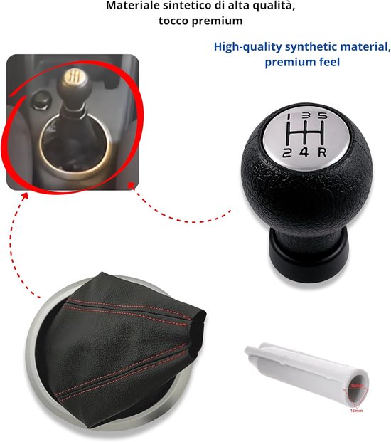 Schakel Pookknop - Versnellingspook Set - Auto Interieur - 5 Versnellingen Rood - T-Vorm - Zilver van Merkloos — afbeelding 4