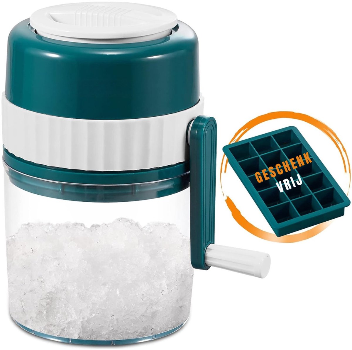YOR® IJscrusher - met IJsschep - Professionele Ice Crusher - 3 RVS Messen - IJsvergruizer Handmatig - Groen - 12cm x 12cm x 21cm