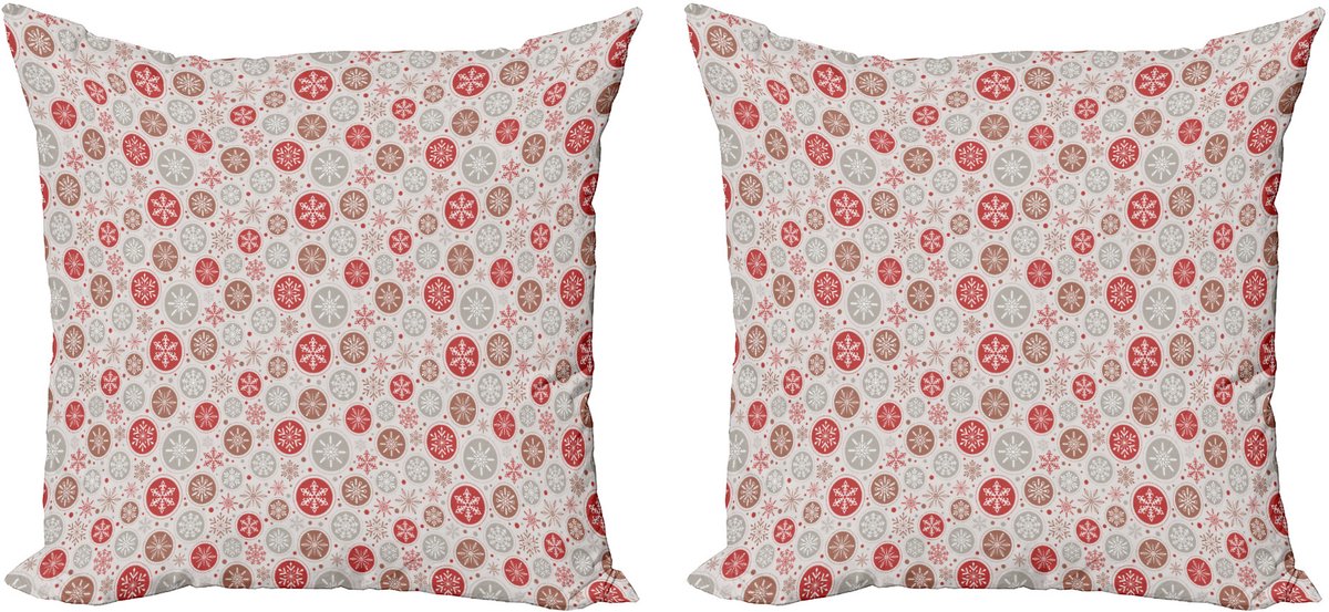 ABAKUHAUS Kerstkussenhoezen, set van 2, sneeuwvlokkenprint, moderne accenten, dubbelzijdige digitale print, 50x50 cm, robijnrood lichtgrijs Ruby Pale Grey
