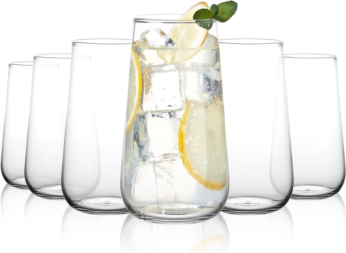 Set van 6 Heldere Longdrinkglazen - 500ml Tumblers voor Water en Sap - Vaatwasser Veilig