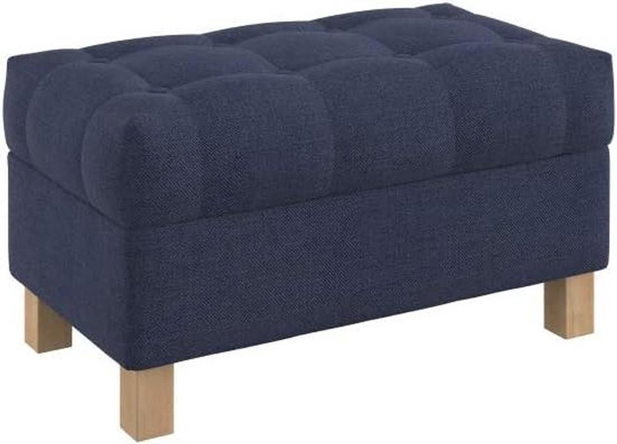 Opbergbank Gestoffeerd - Voetenbank Zitbank - Extra Zitmogelijkheid - Knooptufting Design - 80 cm Breed - Naturel Blauw