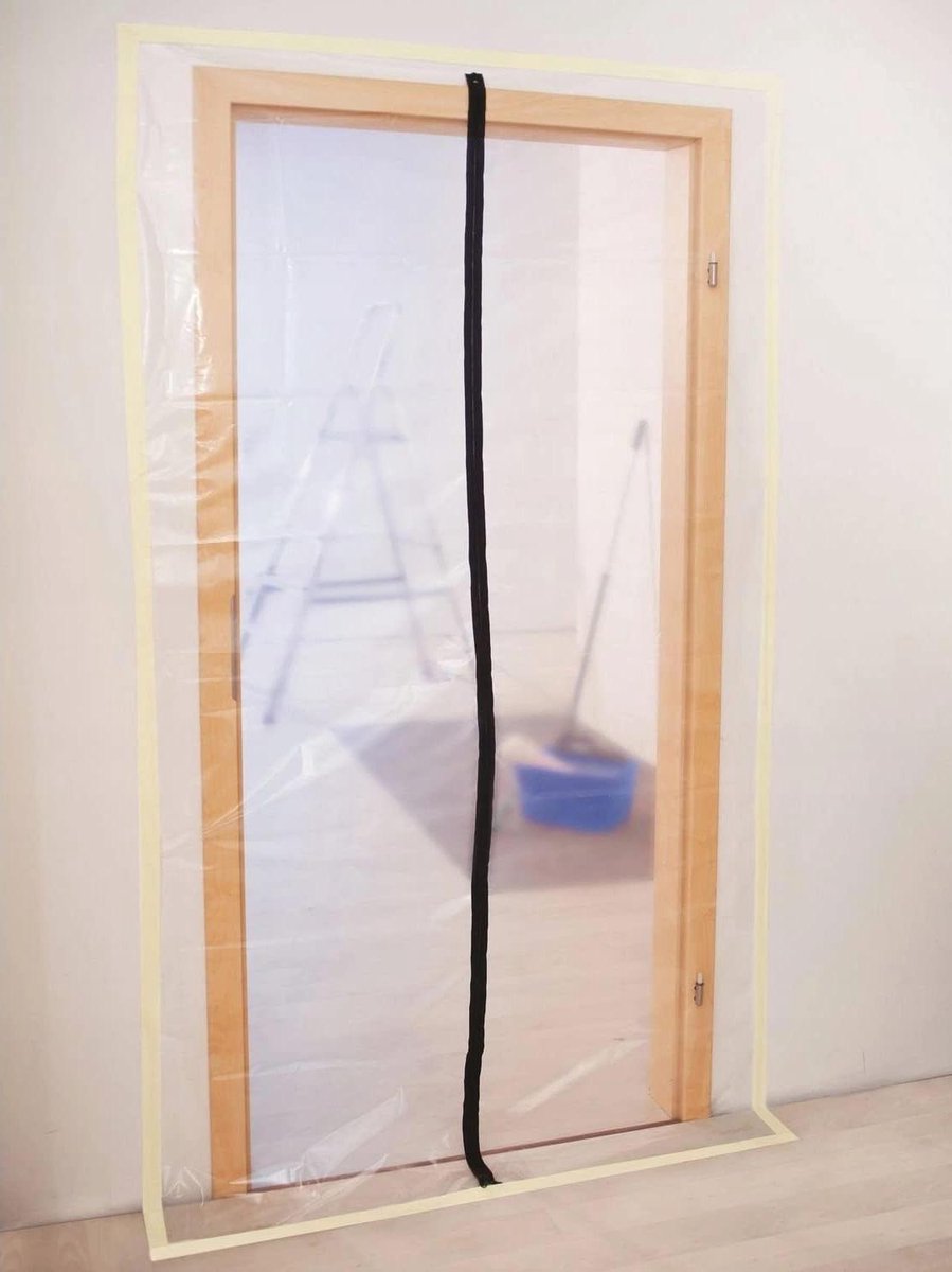 Stofbeschermingsdeur met ritssluiting - Stofdichte deur - Ruimtes scheiden - Herbruikbaar PE-folie - 220 x 120 cm - Transparant