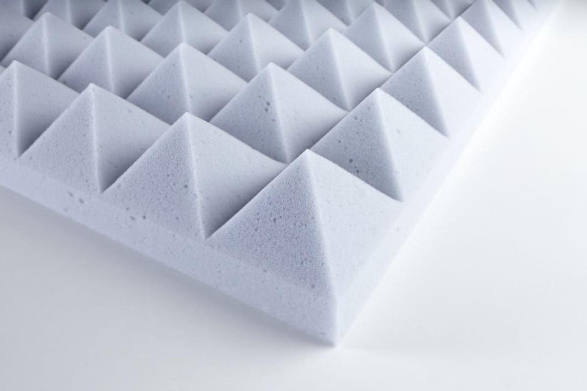 Geluidsplaat Melamine - Akoestisch Schuim - Ruimte Dempen - Piramide Structuur - 50 mm Dikte - Lichtgrijs