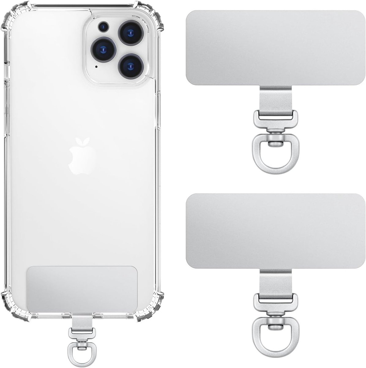 2-Pack Metalen Telefoon Tether Tabs, 360° Rotatable Telefoon Lanyard, Universele Smartphone Bevestiging voor iPhone en Android, Zilver