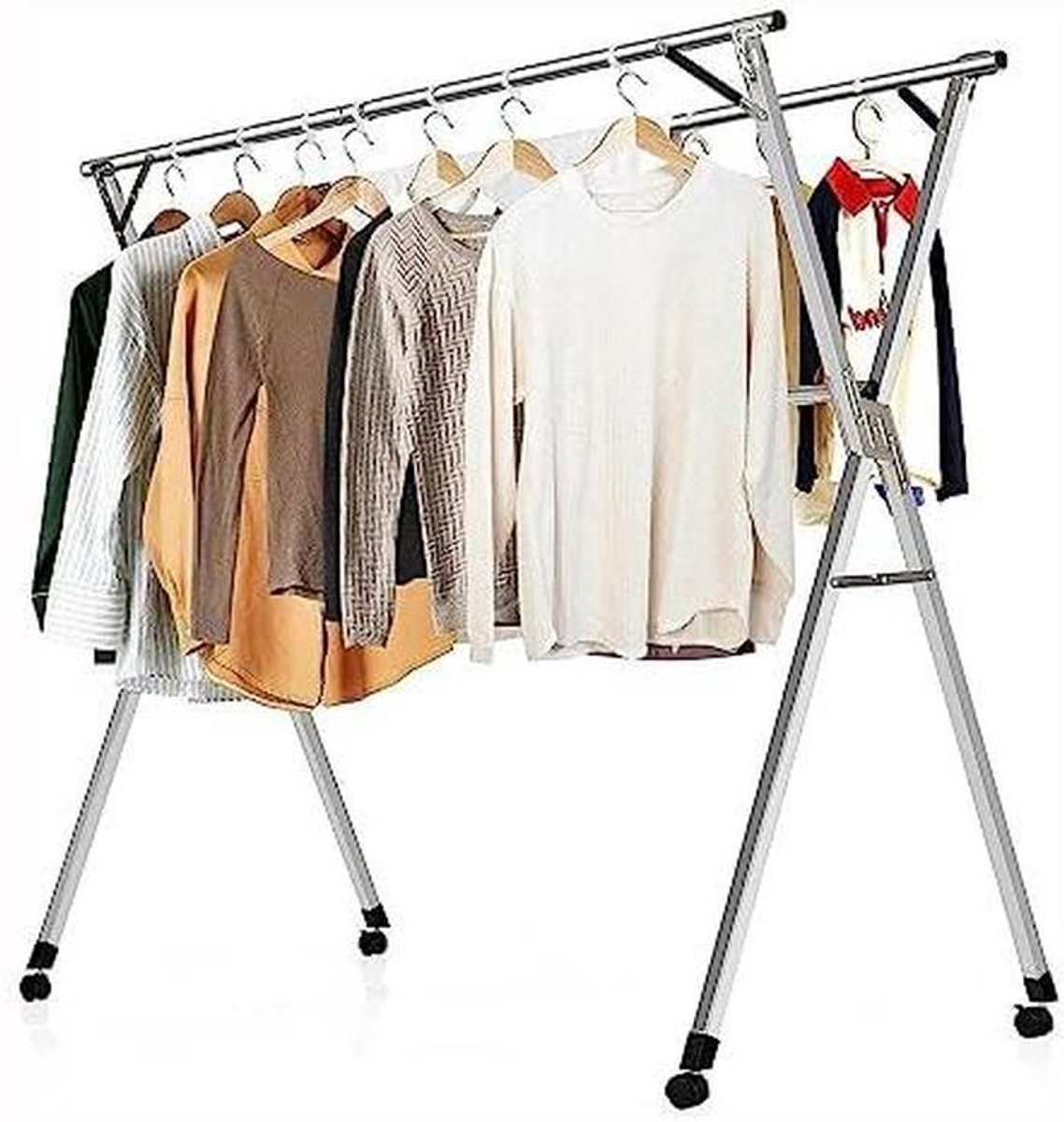 Opvouwbare Wasdroger Kledingrek RVS Kleding Drogen Ruimtebesparend Ontwerp 10 kg Draagkracht Zilver