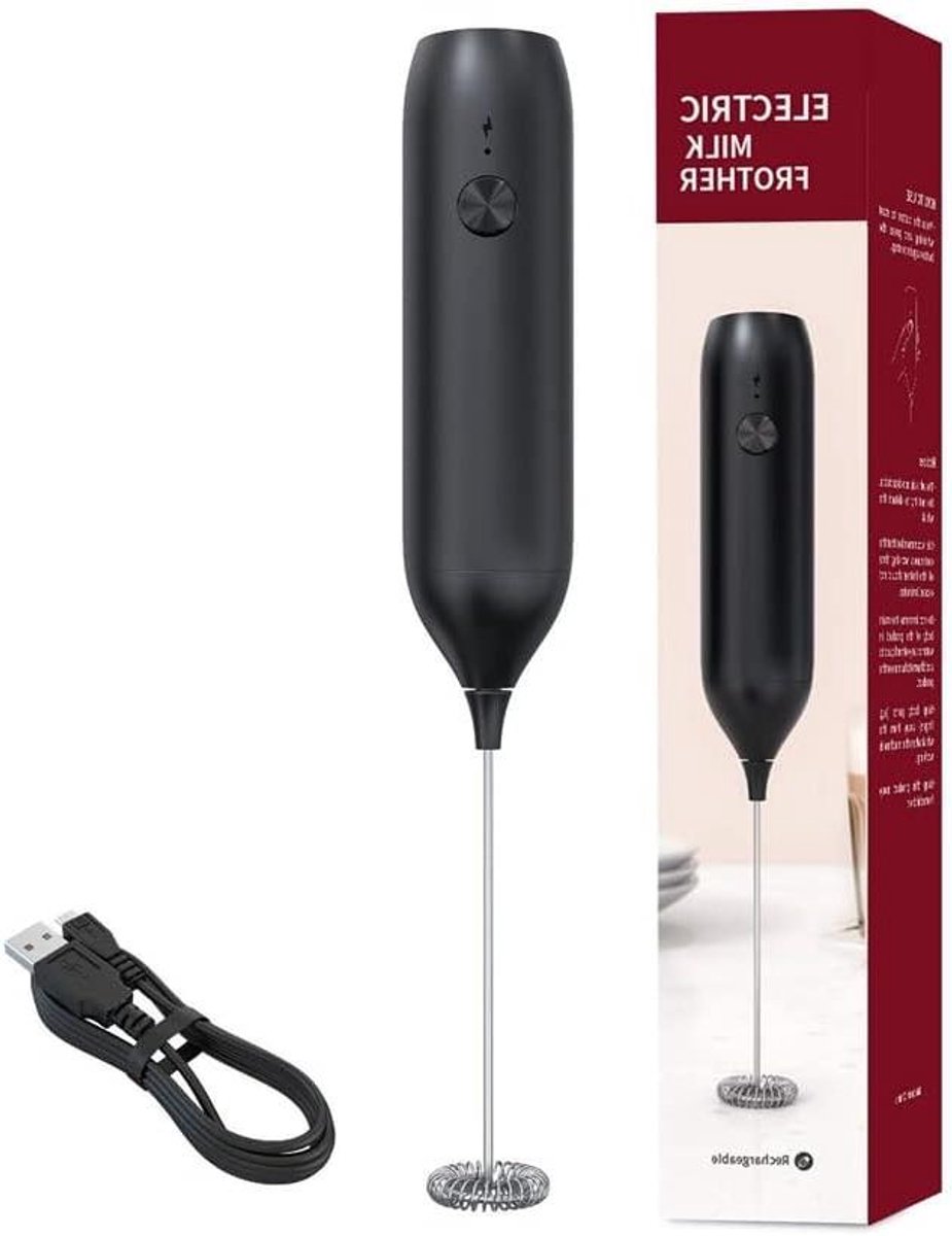 Elektrische opschuimer Mini garde Drankjes mixen USB oplaadbaar 156 Gram Zwart