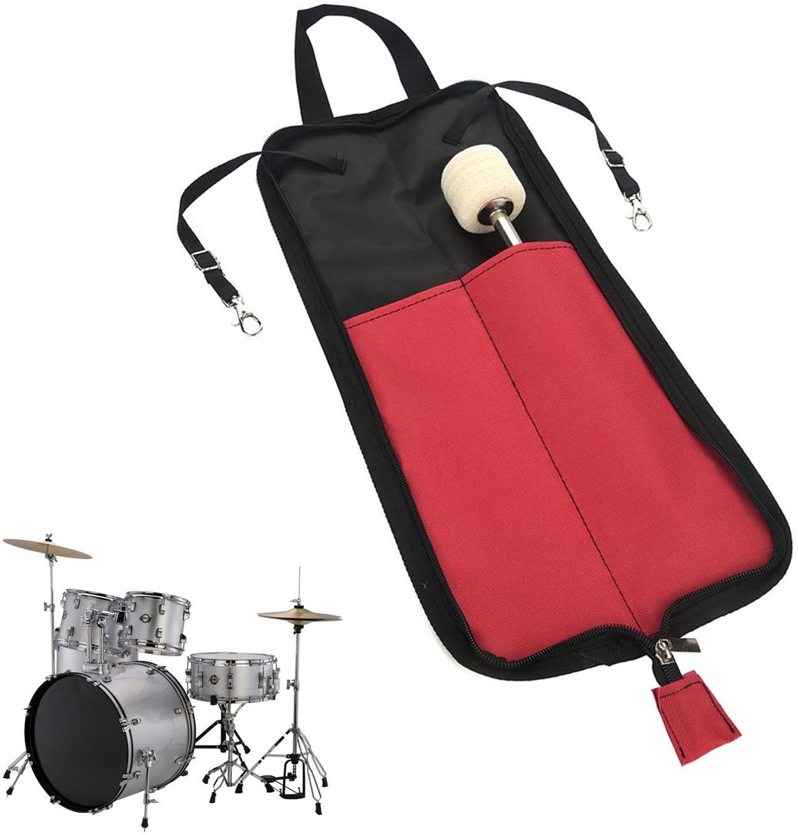 Drum Stick Case met Haak - Drum Stick Hangend Tasje - Draagbare Hamer Handtas (Rood)