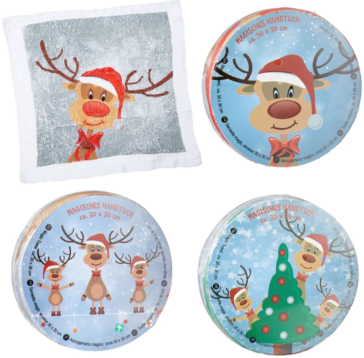 Set van 3 Magische Handdoeken - Kerst Rendieren - Perfect Cadeau voor Kinderen