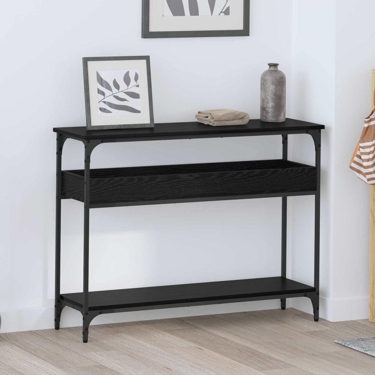 vidaXL Wandtafel - Zwart - eiken - 100 - x - 29 - x - 75 - cm - Bewerkt - hout