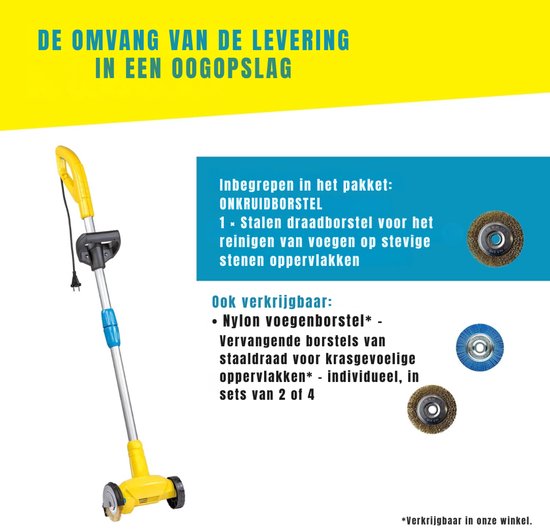 KAD® Elektrische Onkruidborstel - Onkruidverwijderaar inclusief 2 Borstels - Telescopisch Verstelbaar 118cm - Geel van Kad — afbeelding 5