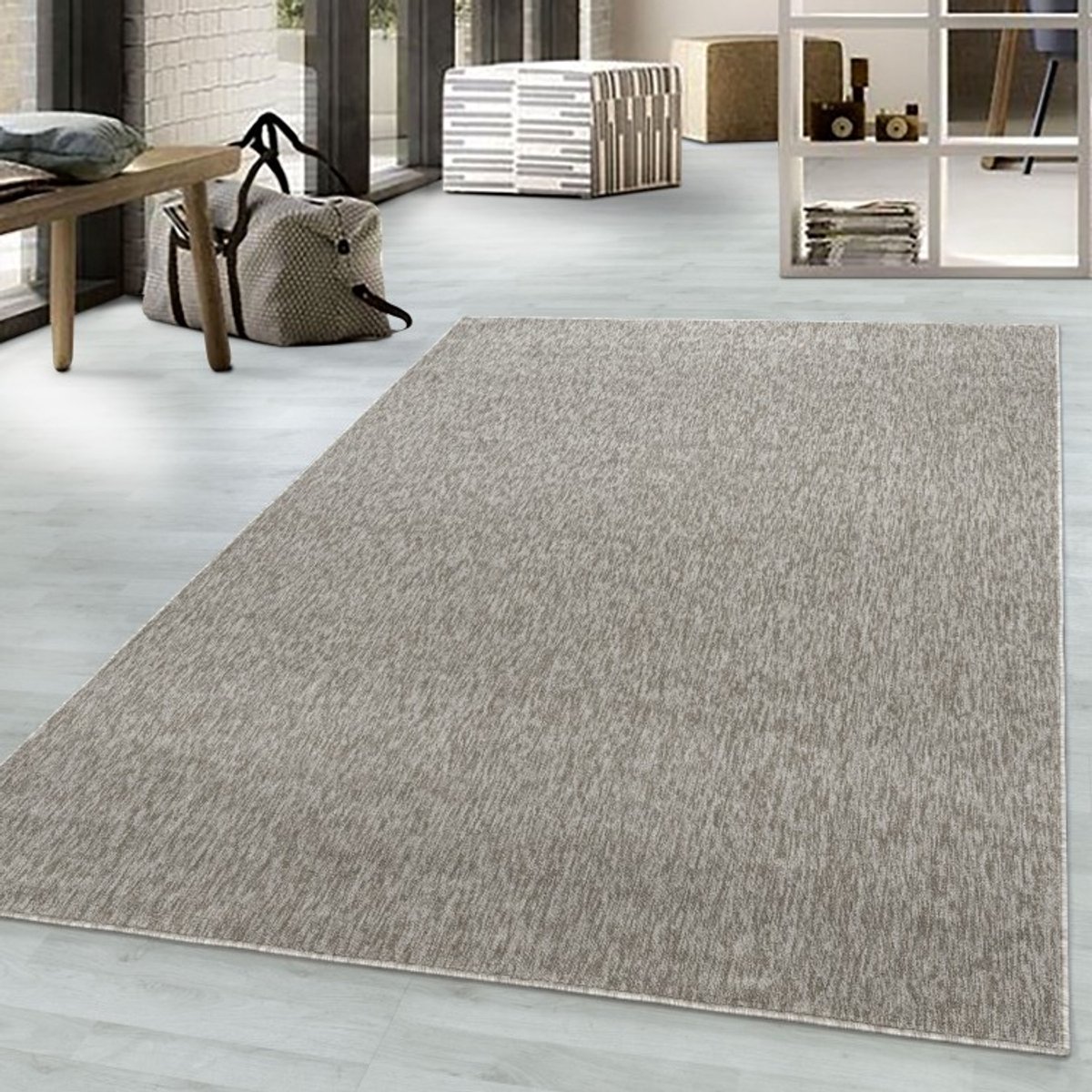 Kortpolig binnenkleed, 4 mm hoog, glanzend gemarmerd effect, beige 60x100 cm