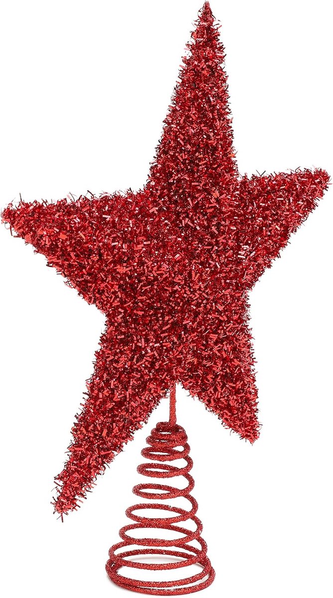 Boom Top Ster - Kerstboom piek - Kerstboom versieren - Fonkelend klatergoud ontwerp - 28 cm - Rood – foto 7
