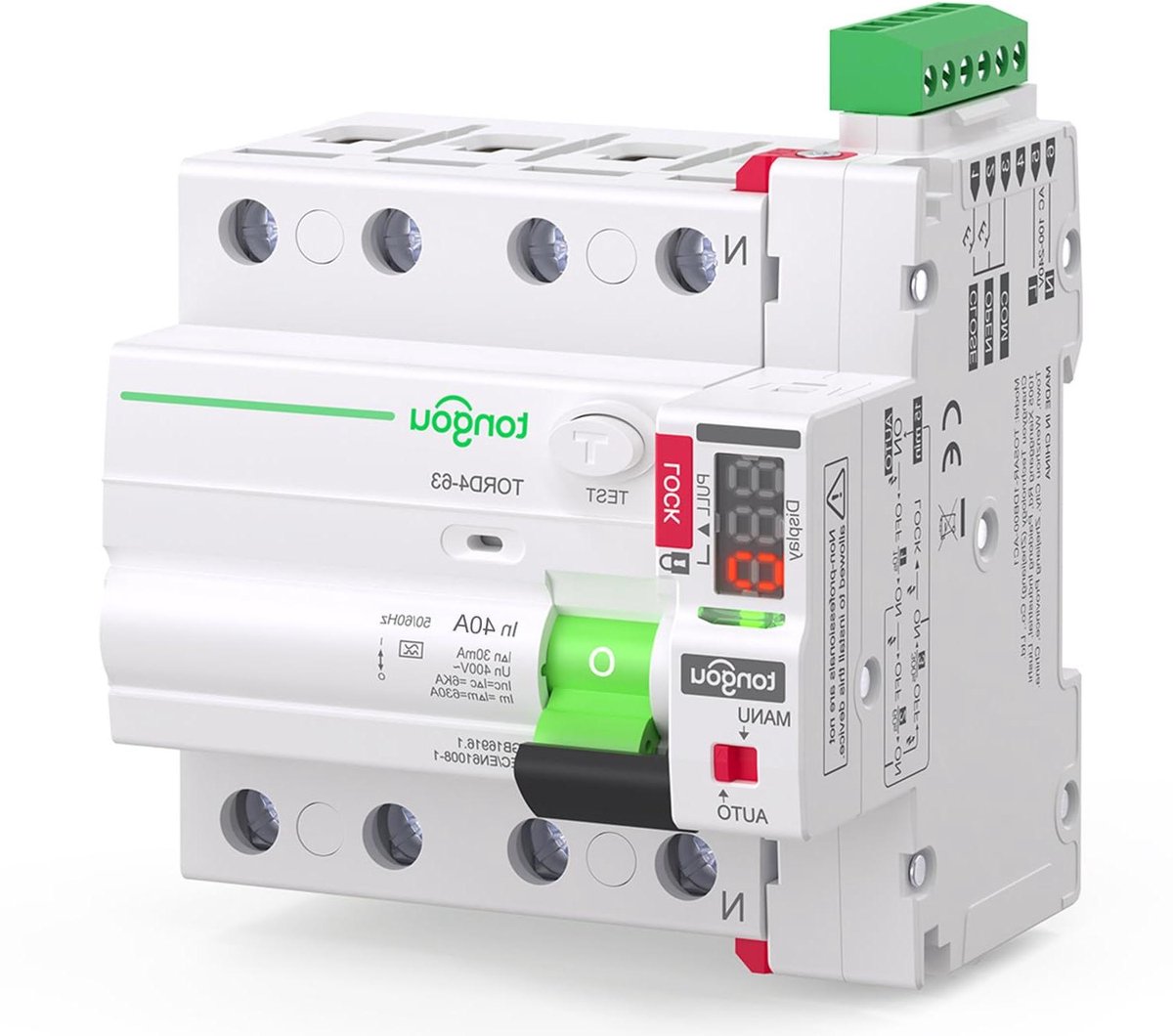 Aardlekschakelaar - Stroomonderbreker RCD - Automatisch Herinschakelen - 30mA Aardstroombeveiliging - 40A 230V - Grijs
